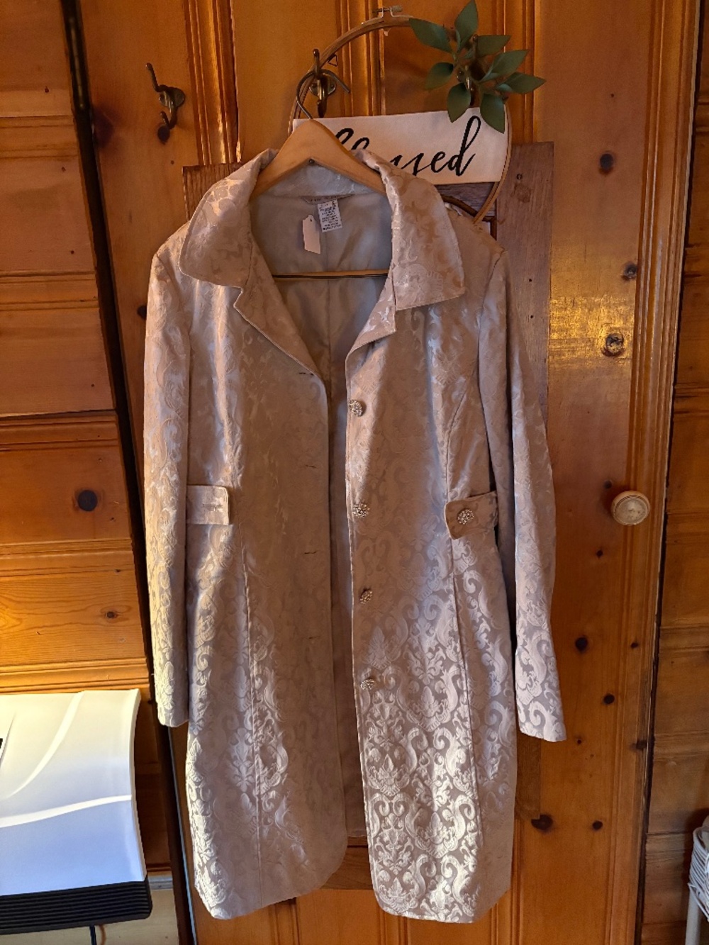 Mac and Jac mid knee jacket with rhinestone buttons